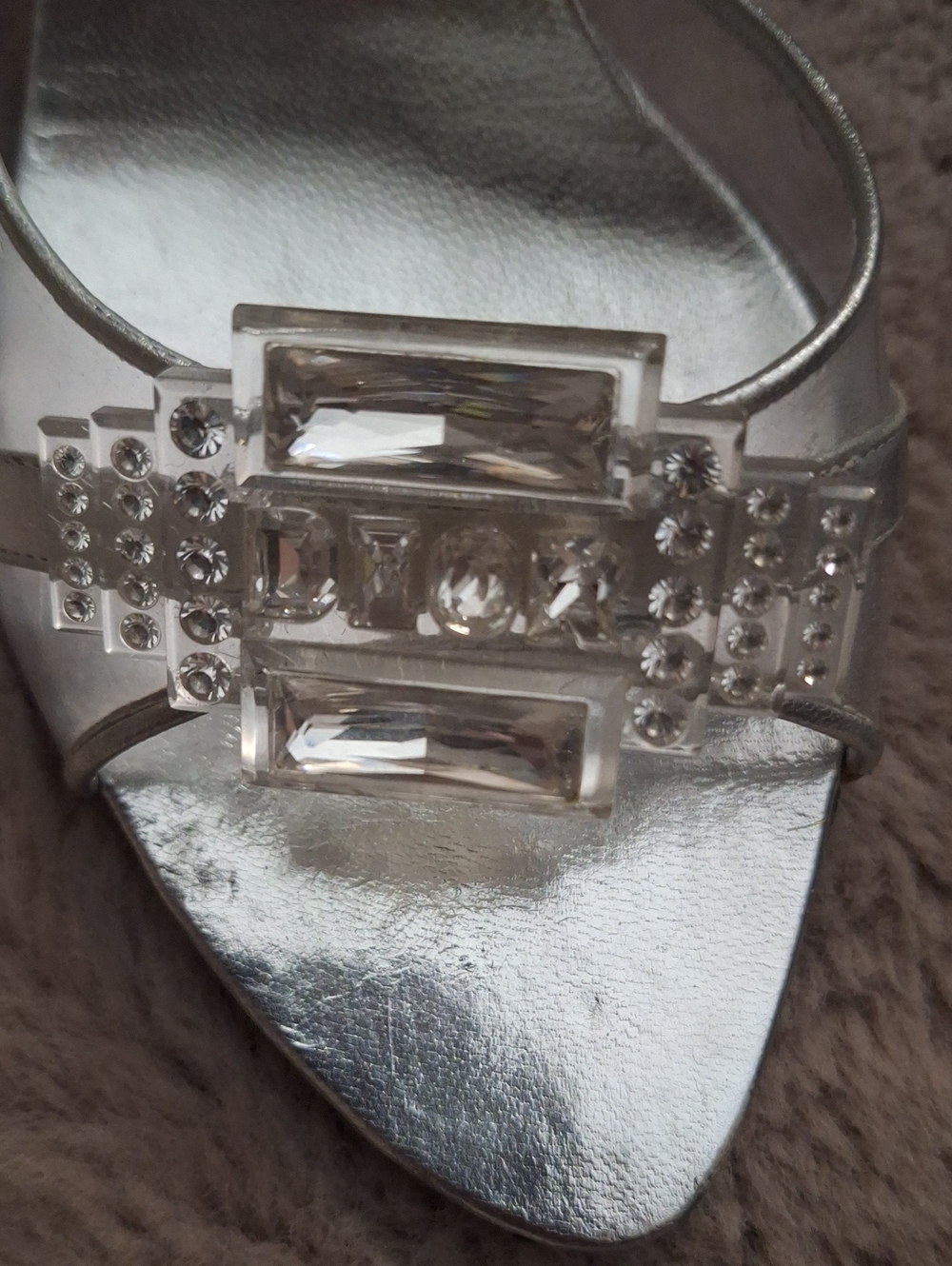 Dior Metallic Silver Crystal Buckle Heeled Sandals. Authentic - Picture 3 of 5